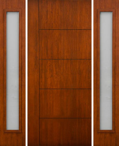 WDMA 66x80 Door (5ft6in by 6ft8in) Exterior Cherry Contemporary Lines Single Vertical Grooves Single Entry Door Sidelights 1