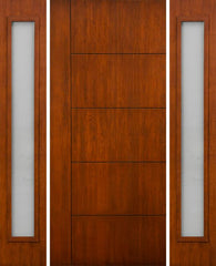 WDMA 66x80 Door (5ft6in by 6ft8in) Exterior Cherry Contemporary Lines Single Vertical Grooves Single Entry Door Sidelights 1