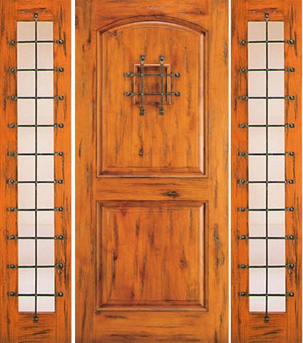 WDMA 66x80 Door (5ft6in by 6ft8in) Exterior Knotty Alder Door with Two Sidelights Entry Speakeasy 1