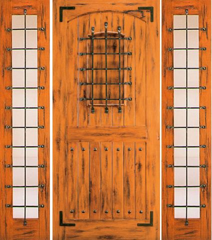 WDMA 66x80 Door (5ft6in by 6ft8in) Exterior Knotty Alder Door with Two Sidelights Front Speakeasy 1