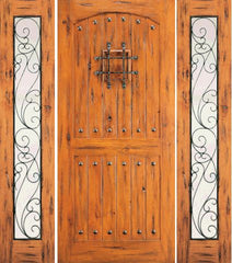 WDMA 66x80 Door (5ft6in by 6ft8in) Exterior Knotty Alder Door with Two Sidelights External Alder Speakeasy 1