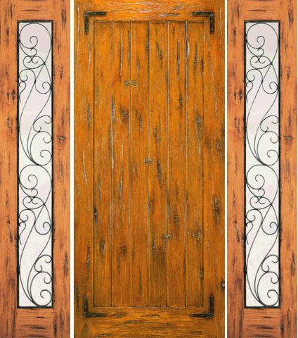 WDMA 66x80 Door (5ft6in by 6ft8in) Exterior Knotty Alder Door with Two Sidelights Prehung Straps 1