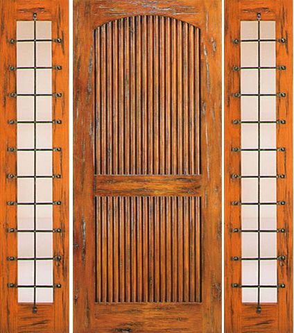 WDMA 66x80 Door (5ft6in by 6ft8in) Exterior Knotty Alder Door with Two Sidelights Prehung 2 Panel 1