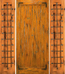 WDMA 66x80 Door (5ft6in by 6ft8in) Exterior Knotty Alder Prehung Door with Two Sidelights Straps 1