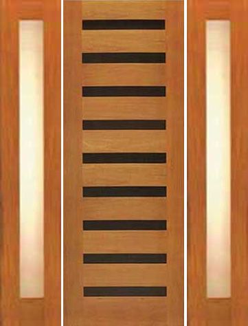 WDMA 66x80 Door (5ft6in by 6ft8in) Exterior Tropical Hardwood Single Door Two Sidelights Modern Horizontal Heavy Iron Inserts 1