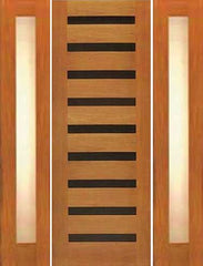 WDMA 66x80 Door (5ft6in by 6ft8in) Exterior Tropical Hardwood Single Door Two Sidelights Modern Horizontal Heavy Iron Inserts 1