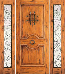 WDMA 66x80 Door (5ft6in by 6ft8in) Exterior Knotty Alder Door with Two Sidelights Speakeasy 1