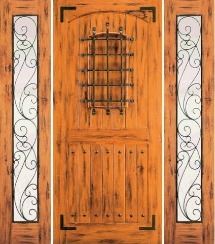 WDMA 66x80 Door (5ft6in by 6ft8in) Exterior Knotty Alder Door with Two Sidelights Front Speakeasy 1