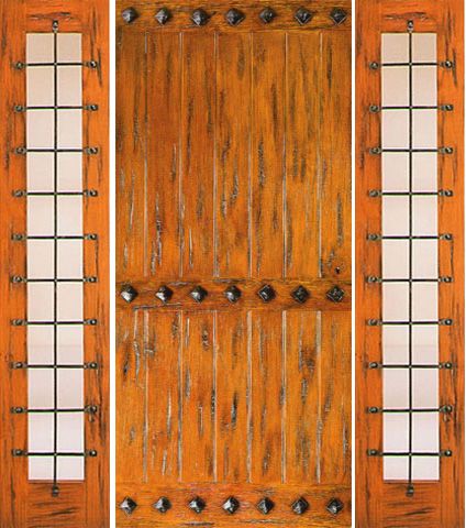 WDMA 66x80 Door (5ft6in by 6ft8in) Exterior Knotty Alder Door with Two Sidelights Entry Prehung Clavos 1