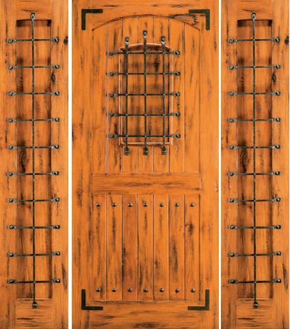 WDMA 66x80 Door (5ft6in by 6ft8in) Exterior Knotty Alder Front Door with Two Sidelights Speakeasy 1