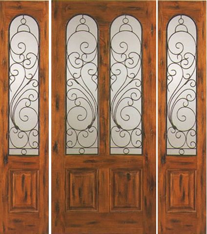 WDMA 66x80 Door (5ft6in by 6ft8in) Exterior Knotty Alder Entry Door with Two Sidelights Twin Lite 1