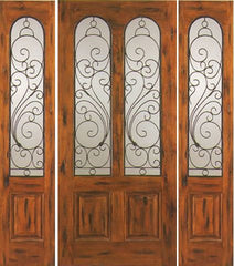 WDMA 66x80 Door (5ft6in by 6ft8in) Exterior Knotty Alder Entry Door with Two Sidelights Twin Lite 1
