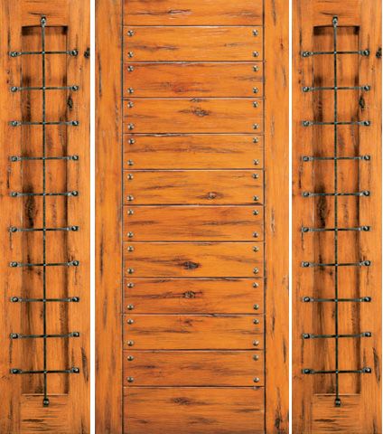 WDMA 66x80 Door (5ft6in by 6ft8in) Exterior Knotty Alder Door with Two Sidelights Flush 1