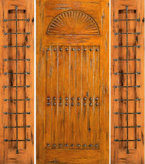 WDMA 66x80 Door (5ft6in by 6ft8in) Exterior Knotty Alder Prehung Door with Two Sidelights Carved 1