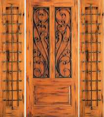 WDMA 66x80 Door (5ft6in by 6ft8in) Exterior Knotty Alder Door with Two Sidelights 3-Panel 1