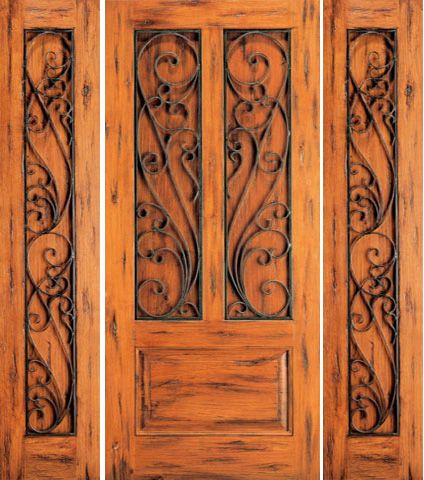 WDMA 66x80 Door (5ft6in by 6ft8in) Exterior Knotty Alder Door with Two Sidelights 3-Panel 1