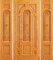 WDMA 66x80 Door (5ft6in by 6ft8in) Exterior Mahogany Prehung Entry 2 Sidelights Door Carved 8 Panel Moulding 1