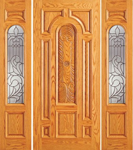 WDMA 66x80 Door (5ft6in by 6ft8in) Exterior Mahogany Prehung Arch Lite Entry Two Side lights Door 1