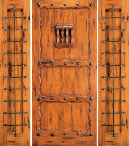 WDMA 66x80 Door (5ft6in by 6ft8in) Exterior Knotty Alder Alder Entry Door with Two Sidelights 3-Panel Speakeasy 1