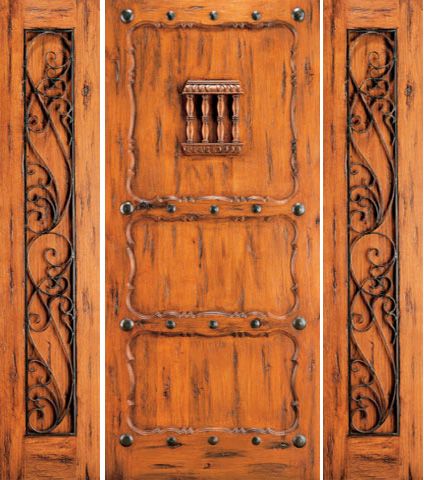 WDMA 66x80 Door (5ft6in by 6ft8in) Exterior Knotty Alder Entry Door with Two Sidelights Alder 3-Panel Speakeasy 1