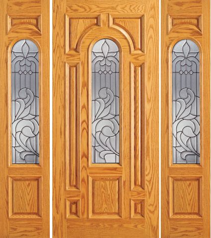WDMA 66x80 Door (5ft6in by 6ft8in) Exterior Mahogany Entry Door with Two Sidelights Pre-hung Center Arch Lite 1