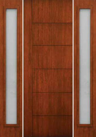 WDMA 66x96 Door (5ft6in by 8ft) Exterior Cherry 96in Contemporary Lines Single Vertical Grooves Single Fiberglass Entry Door Sidelights 1