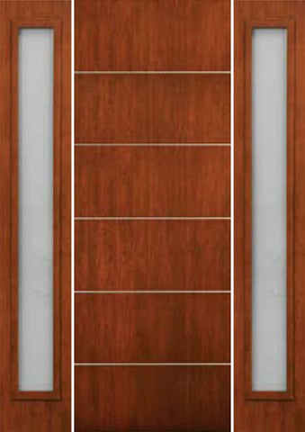 WDMA 66x96 Door (5ft6in by 8ft) Exterior Cherry 96in Contemporary Lines Horizontal Aluminum Bar Single Entry Door Sidelights 1