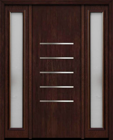 WDMA 66x96 Door (5ft6in by 8ft) Exterior Cherry 96in Contemporary Stainless Steel Bars Single Fiberglass Entry Door Sidelights FC871SS 1