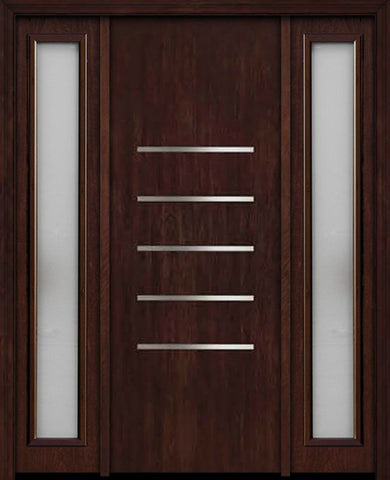 WDMA 66x96 Door (5ft6in by 8ft) Exterior Cherry 96in Contemporary Stainless Steel Bars Single Fiberglass Entry Door Sidelights FC871SS 1