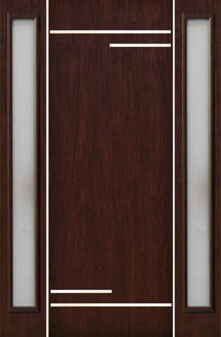 WDMA 66x96 Door (5ft6in by 8ft) Exterior Cherry 96in Contemporary Stainless Steel Bars Single Fiberglass Entry Door Sidelights FC874SS 1