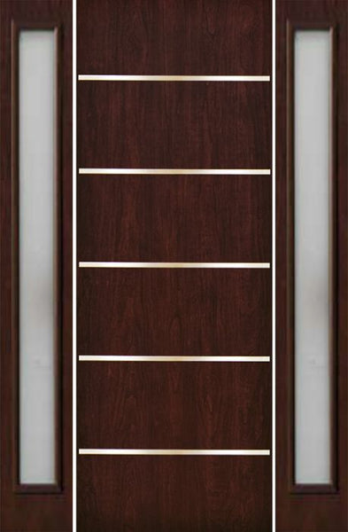 WDMA 66x96 Door (5ft6in by 8ft) Exterior Cherry 96in Contemporary Stainless Steel Bars Single Fiberglass Entry Door Sidelights FC875SS 1