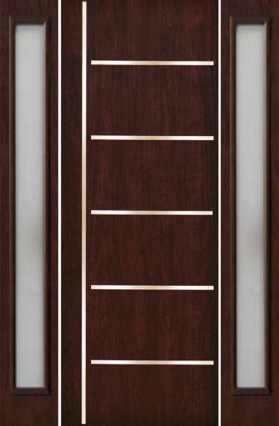 WDMA 66x96 Door (5ft6in by 8ft) Exterior Cherry 96in Contemporary Stainless Steel Bars Single Fiberglass Entry Door Sidelights FC876SS 1