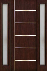WDMA 66x96 Door (5ft6in by 8ft) Exterior Cherry 96in Contemporary Stainless Steel Bars Single Fiberglass Entry Door Sidelights FC876SS 1