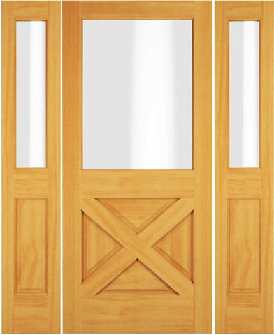 WDMA 68x78 Door (5ft8in by 6ft6in) Exterior Swing Fir Wood 1/2 Lite Rustic Crossbuk Single Door / 2 Sidelight 1