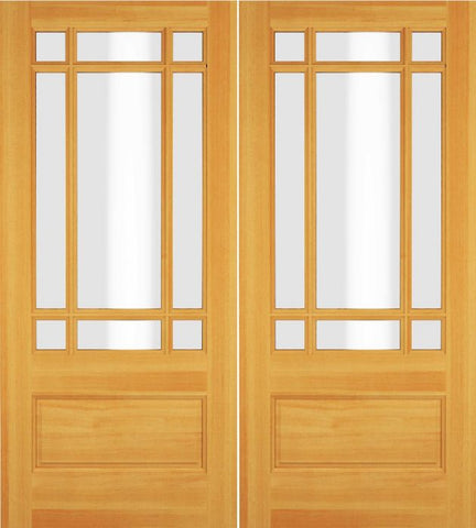 WDMA 68x78 Door (5ft8in by 6ft6in) Exterior Swing Pine Wood 3/4 Lite Prairie Double Door 1