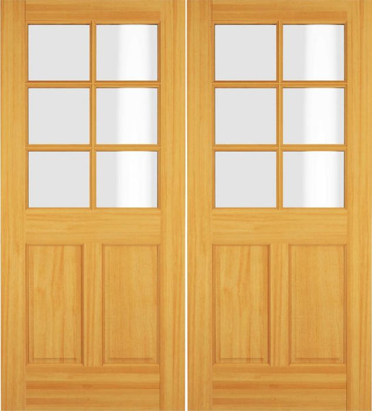 WDMA 68x78 Door (5ft8in by 6ft6in) Exterior Swing Hemlock Wood 1/2 Lite 6 Lite Double Door 1