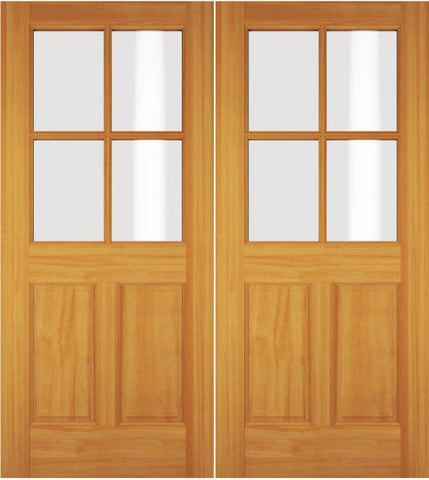 WDMA 68x78 Door (5ft8in by 6ft6in) Exterior Swing Hemlock Wood 1/2 Lite 4 Lite Double Door 1