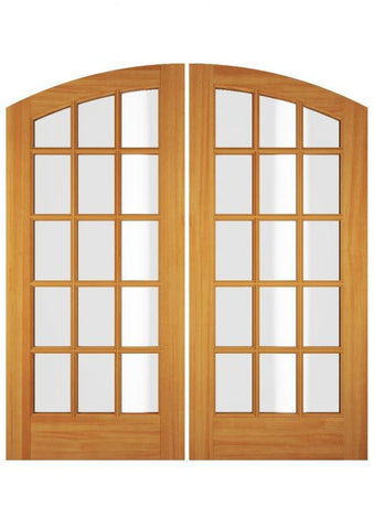 WDMA 68x78 Door (5ft8in by 6ft6in) Exterior Swing Oak Wood Full Lite 15 Lite Arch Lite / Top Lite Double Door 1
