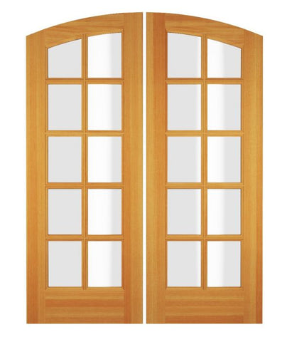 WDMA 68x78 Door (5ft8in by 6ft6in) Exterior Swing Hickory Wood Full Lite 10 Lite Arch Lite / Top Lite Double Door 1