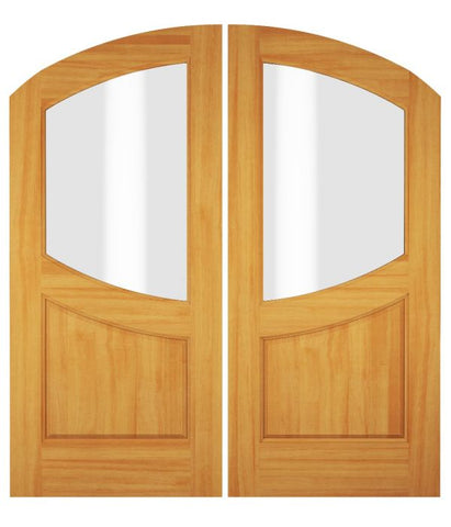 WDMA 68x78 Door (5ft8in by 6ft6in) Exterior Swing Knotty Pine Wood 3/4 Lite Arch Lite / Top Lite Double Door 1