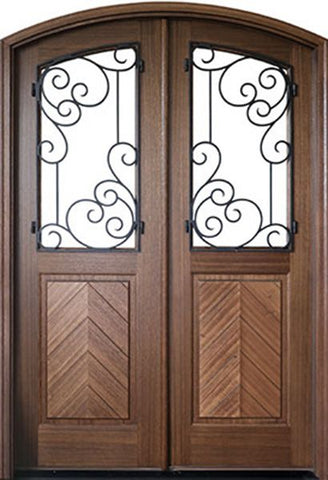 WDMA 68x78 Door (5ft8in by 6ft6in) Exterior Mahogany Manchester Impact Double Door/Arch Top w Iron #2 1