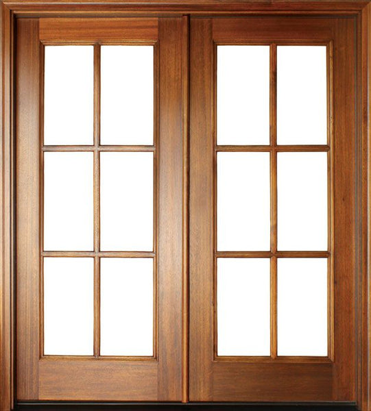 WDMA 68x78 Door (5ft8in by 6ft6in) French Mahogany Full View SDL 6 Lite Impact Double Door 1-3/4 Thick 1