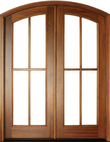 WDMA 68x78 Door (5ft8in by 6ft6in) French Mahogany Full View SDL 4 Lite Cross Bars Impact Double Door/Arch Top 1-3/4 Thick 1