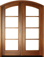 WDMA 68x78 Door (5ft8in by 6ft6in) Patio Mahogany Full View SDL 4 Lite Horizontal Bars Impact Double Door/Arch Top 1-3/4 Thick 1