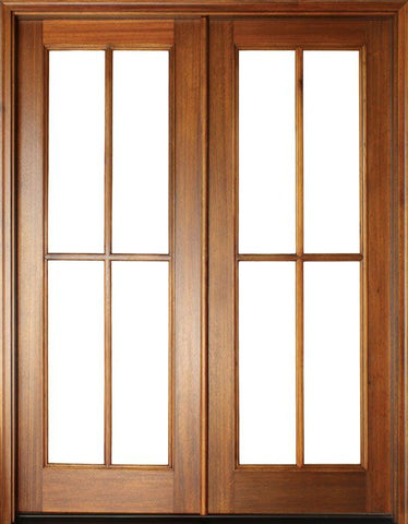 WDMA 68x78 Door (5ft8in by 6ft6in) Patio Mahogany Full View SDL 4 Lite Cross Bars Impact Double Door 1-3/4 Thick 1