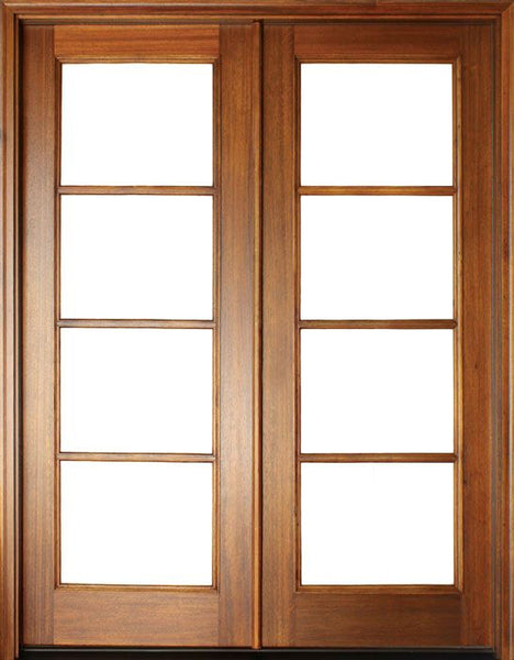 WDMA 68x78 Door (5ft8in by 6ft6in) Patio Mahogany Full View SDL 4 Lite Horizontal Bars Impact Double Door 1-3/4 Thick 1
