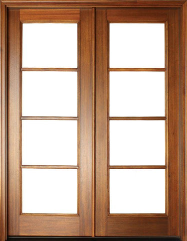WDMA 68x78 Door (5ft8in by 6ft6in) Patio Mahogany Full View SDL 4 Lite Horizontal Bars Impact Double Door 1-3/4 Thick 1