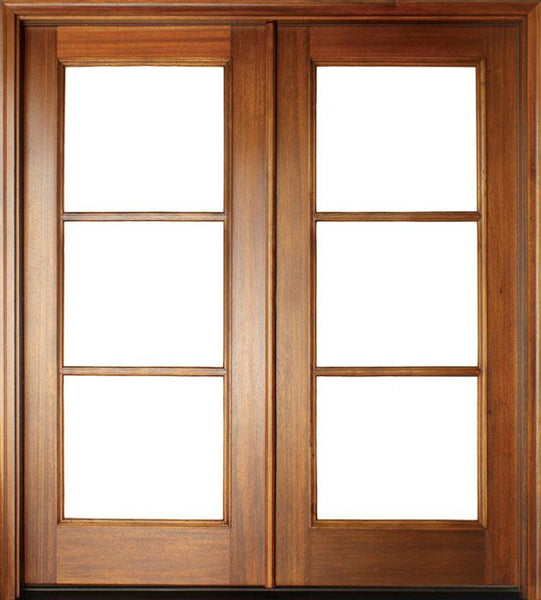 WDMA 68x78 Door (5ft8in by 6ft6in) Patio Mahogany Full View SDL 3 Lite Impact Double Door 1-3/4 Thick 1