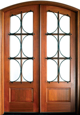 WDMA 68x78 Door (5ft8in by 6ft6in) French Mahogany Tiffany TDL/SDL Lancaster Double Door/Arch Top 1