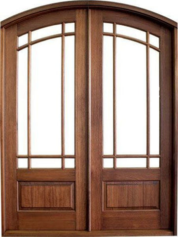 WDMA 68x78 Door (5ft8in by 6ft6in) Patio Mahogany Tiffany SDL 9 Lite Impact Double Door/Arch Top 1-3/4 Thick 1